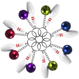 GOLDGE Pack of 8 Mini Bowling Keyrings, Bowling Pins, Ball Keyring, Bowling Children's Birthday Party Bag Keyring, Bowling Key Holder for Sports Souvenir Toy Party Gifts