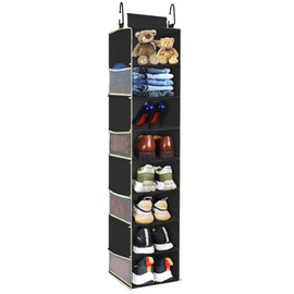 roomtalk Large-Sized Hanging Shoe Organizer 8-Shelf, Hanging Closet Organizer with 8 Side Pockets, Wider Hanging Shelves for Storage Shoes Clothes 9" W × 11.8" D× 48" H, Black.