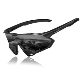 KINGSEVEN Cycling Glasses Polarised Sunglasses Men's MTB Cycling Glasses Sports Glasses with UV400 Protection for Driving Cycling, Black Frame Black Temple-black Lens