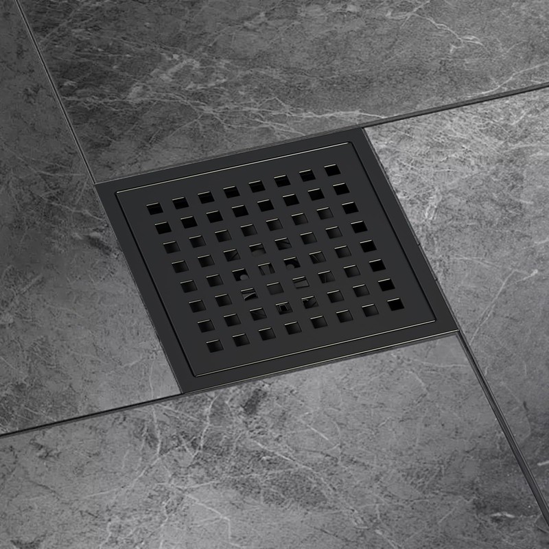 6 Inch Square Shower Drain with Flange - Quadrato Pattern