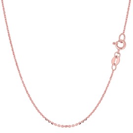 Jewelry Affairs 14k Rose Solid Real Gold Cable Link Chain Necklace, 0.5mm, 18"