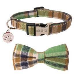 ADOGGYGO Plaid Dog Collar with Bowtie, Green Dog Collars with Detachable Bow tie Adjustable Soft Green Plaid Collars for Small Medium Large Dogs Pets (Large, Green)