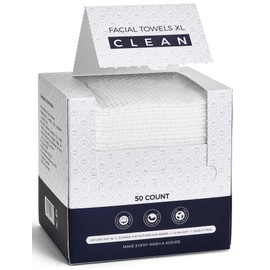 PUPUPE Disposable Face Towels, Viscose Biodegradable Large Dry Wipes, Super Soft & Thick Face Clean Towels, Daily Facial Tissues for Sensitive Skin, Makeup Removing,Facial Cleansing,Nursing,Travel (50 Count)