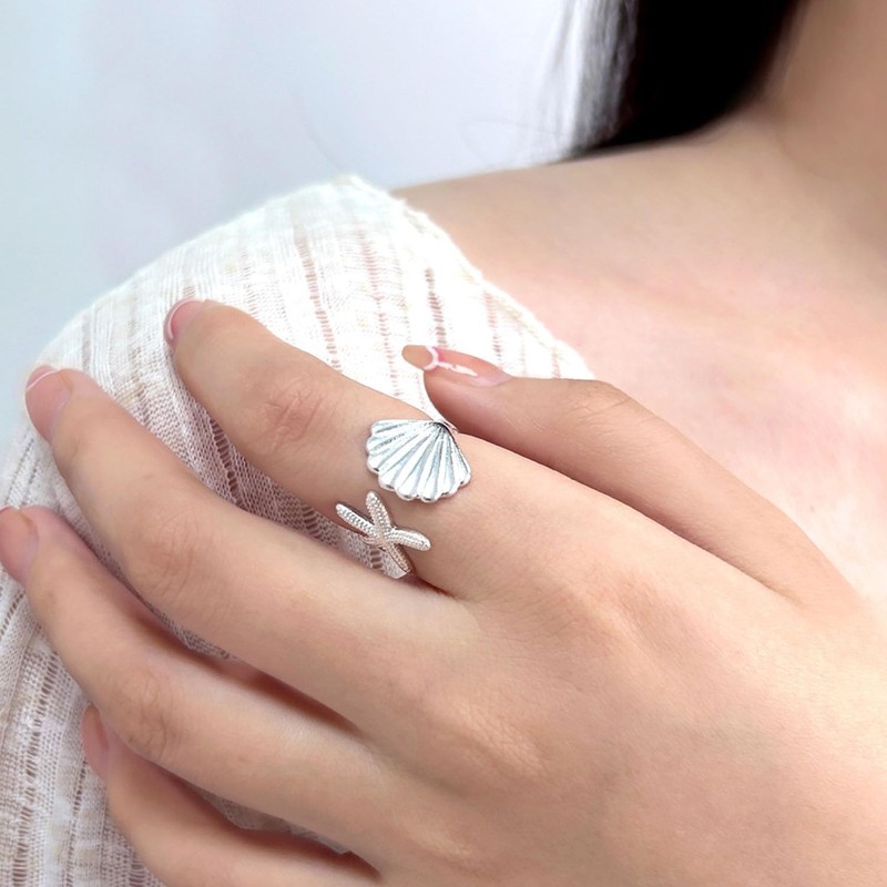 TACBSP Shell Starfish Ring for Women Opening Seashell Ring Adjustable
