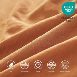 BISELINA Linen Sheet French Flax Flat Sheet Only 55% Euro Linen 45% Cotton Basic Style Solid Color Soft Breathable Farmhouse Top Sheet 1-Piece (Twin, Rust)