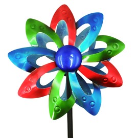 Gronhof Garden Wind Spinners, Dual-Sided Colorful Metal Windmill 13" Dia*55" Height Wind Sculptures & Spinners, Vibrant Outdoor Kinetic Art for Yard, Garden, Driveway Decor