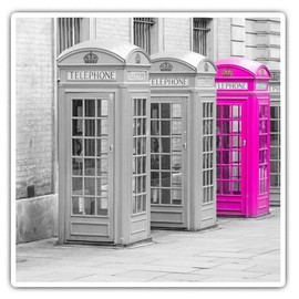 2 x 7.5cm Square Vinyl Stickers - Cute Pink Telephone Box England Girls Decals 8596