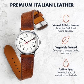 Benchmark Leather Watch Band – Badalassi Carlo Waxy Vegetable Tanned Leather – Italian Full Grain Leather Watch Strap – Quick Release Spring Bars (Chestnut, 22mm)
