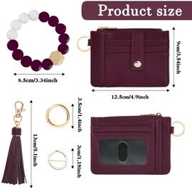 KNGITRYI Wallet Keychain Wristlet for Women,Slim RFID Credit Card Holder Purse Tassel Keychain Bangle Key Ring for Men Women (Classic, Burgundy)