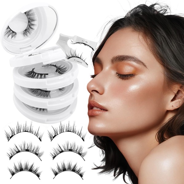 Meylora Magnetic Eyelashes,Magnetic Eyelashes with Applicator Eyelashes 3 Pair Reusable