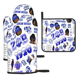 Sorority Paraphernalia Zeta Oven Mitts - 3-Piece Kitchen Accessory Set, Thickened Black Mittens, Surface Safe for Baking, Cooking, and BBQ