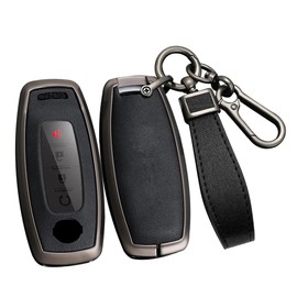 ontto Alloy Car Key Case Fit for Nissan Rogue Pathfinder X-trail T33 Qashqai J12 Juke Altima Kicks Ariya B6 B9 2022 2023 2024, Leather Key Holder Keychain Accessories, Black