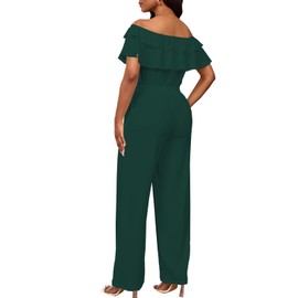 Bdwinz Off Shoulder Summer Jumpsuits for Women Elegant Ruffle Hem Rompers Wide Leg One Piece Casual Outfits for Women