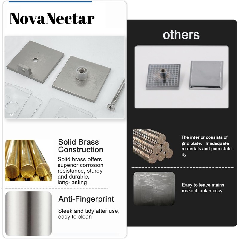 NovaNectar Brass Glass Clamp, Hole-in Fixed Panel U-Clamp,Square Screen Door