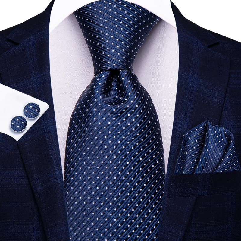 Hi-Tie Mens Tie Lapel Pin Set Pocket Square Cufflinks Woven