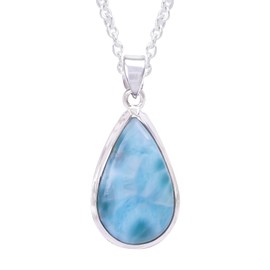 Gemkora Necklace for Women, Blue Larimar Pendant, Birthstone Jewelry, 925 Silver Necklace, Natural Crystal Pendant, Chakra Healing Gem Stone Jewelry, 18 inch