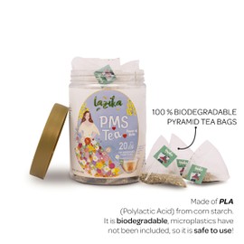 Lazika PMS Tea for Hormone Balance, Herbal Tea for Healthy Menstural Cycle, 20 Pyramid Teabags, Period Relief and PMS Support for Women, Caffeine Free, Chamomile, Fennel