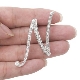 Opromo 26 Letters Silver Plated Metal Clear Crystal Lapel Pin Brooches Collar-Silver Letter N-1pcs