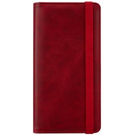 HOTCOOL Checkbook Cover with Elastic Band - Premium Leather Clear PVC Divider Durable, Compact, and Multi-Functional Holder Wallet Case for Man and Woman, Cowboy Red