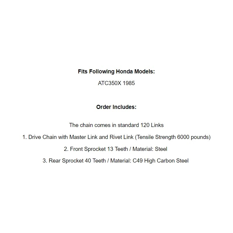 Honda Drive Chain & Sprockets Kit for Honda ATC350X 1985