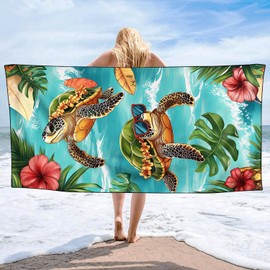 YISUMEI Hawaiian Turtles Beach Towels for Adults Extra Large 180 x 90 cm, Microfibre Lightweight Quick Dry Towel for Swimming Pool Cruise Travel Sports Camping