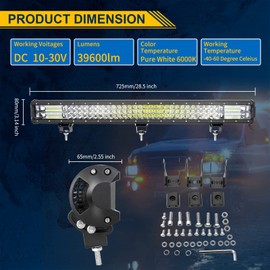 Willpower 28 Inch 396W Led Light Bar Spot Flood Combo Beam 12V 24V Fog Work Lamps Driving Offroad Lights for 4x4 Truck Tractor Boat Car ATV UTV SUV