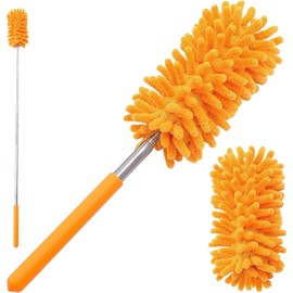 Timotech Set 2 Piezas Plumero de Microfibra con Mango Extensible, Sacudidor de Polvo Telescópico con Cabezales Lavables, Ideal para Limpieza de Casa, Oficina, Techos y Automóvil, Lila