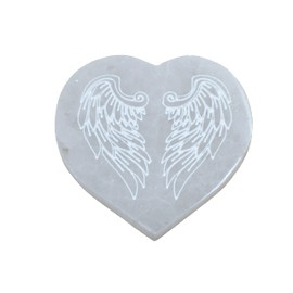 Amazing Gemstone Selenite Crystal Charging Plate for Crystals and Healing Stones, 4.3" Selenite Crystal Plate Engraved Angel Wing Coaster for Home Office Table Decor (Selenite Heart)