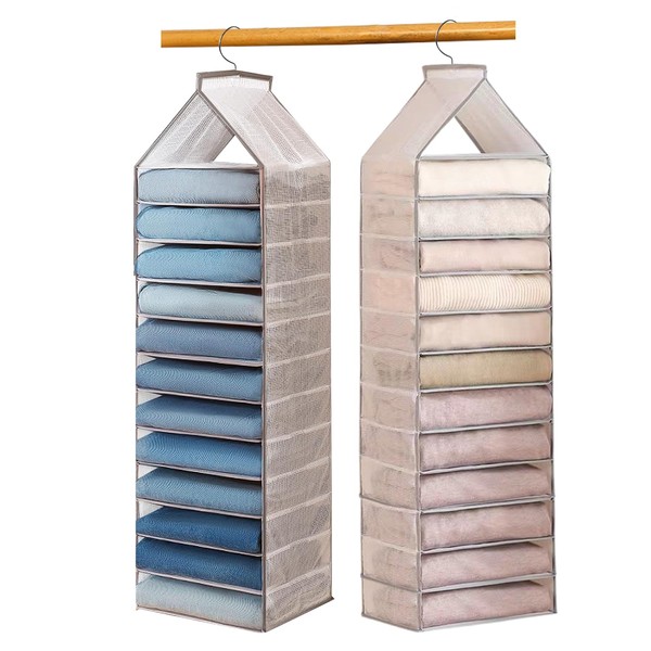 Chostky 2 x Hanging Wardrobe Storage Organiser with 12 Shelves,