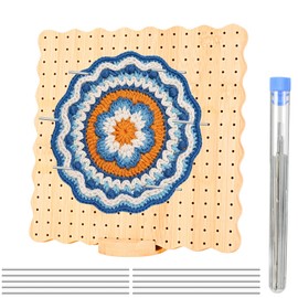 VINATO Blocking Board aus Bambus 23.5x23.5cm, Häkelbrett mit 289 Löchern, 10 Edelstahl-Nadeln & Ständer, Strickbrett Für Granny Squares, Motive und Spitze Blocking, Großformat