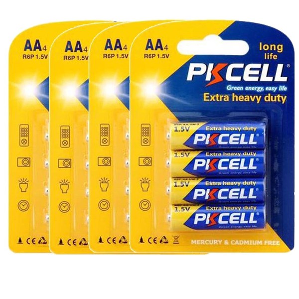 PKCELL 1.5V AA Heavy Duty Batteries R6P UM3 MN1500 E91 (16pc)