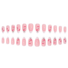 DANMANR Almond Press on Nails Medium Fake Acrylic Nails Tips Full Cover Cute French False Nails for Women and Girls24PCS