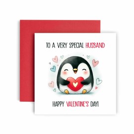Huxters Cute Husband Valentines Day Card For a Very Special Husband Valentines Day Cute Penguin Soulmate Card for Husband Card - 14.8cm (Husband Valentines)