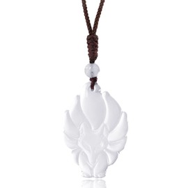TIKCAUZ Fox Necklace Clear Quartz Nine-tailed Fox Amulet Pendant with Adjustable Rope Crystal and Healing Stone Fox Jewelry Christmas Gift for Men Women