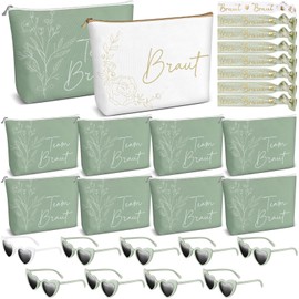 Gulfmew Pack of 27 JGA Accessories for Women, 9 Bridal Make Up Bag, 9 Heart Glasses and 9 Team Bride Bracelets for Bridesmaids, Wedding, Hen Night
