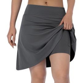 Women Skorts Skirts with Zipper Pockets,Athletic Golf Tennis Swim Length Skirts with 20" Knee Length Skorts for Women(Grey XS)