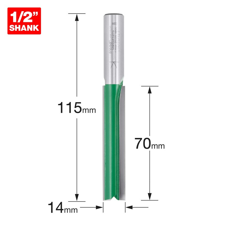 Trend CraftPro Straight Two Flute Router Cutter Bit, 1/2 Inch