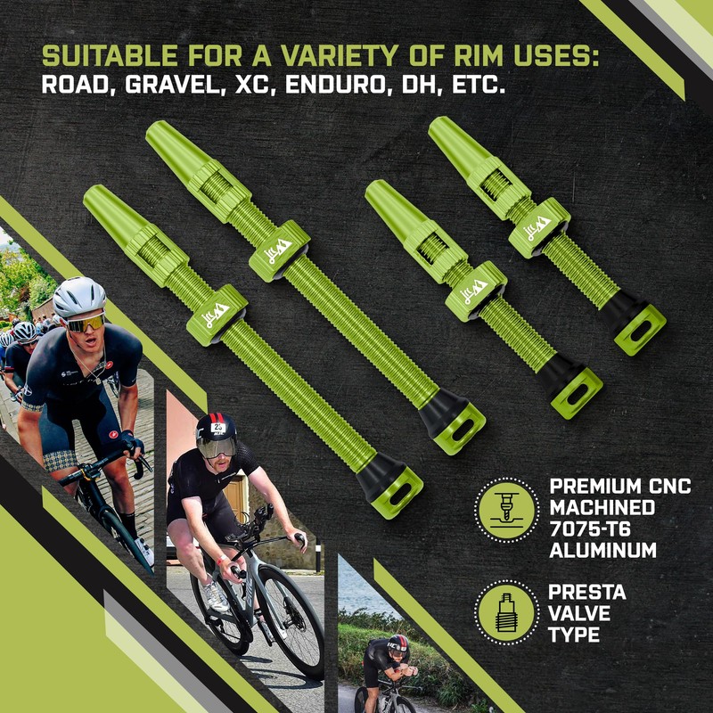 JRC Components 44MM Aluminum TUBELESS VALVES - Acid Green