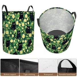 Large Laundry Basket Foldable with Handles Waterproof Oxford Cloth Laundry Hamper Clothes Storage Bucket Toy Organizer for Home Bathroom Bedroom Dorm Nursery 19.7" X 15.7" - Cute Black Cats