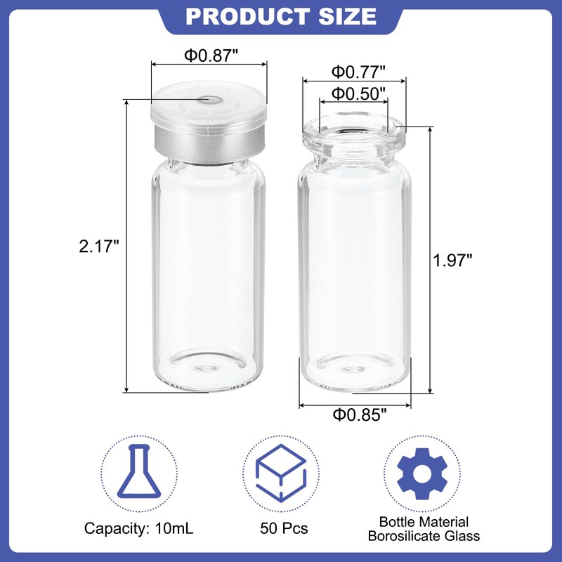 PATIKIL 10ml Sample Vials, 50 Pack Lab Empty Vials with