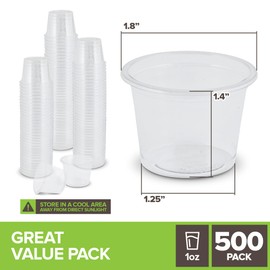 Stock Your Home (500 Pcs) Clear Commercially Compostable Shot Glasses 1 oz, Plant Based Eco Disposable Shot Cups for Jello, Sauce, Condiments, Environmentally Friendly Sustainable