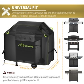 BEEWAY BBQ Cover, Waterproof Barbecue Cover Outdoor fits Gas Grill Weber, Brinkmann, Char Broil - 420D Oxford Fabric, Windproof, Rip-Proof & UV Protection, 170cm x 61cm x 122cm