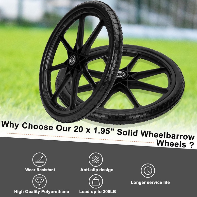Upgraded 20" Flat Free Wheels Compatible with rubbermaid Wheelbarrow Tires,