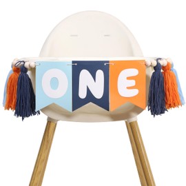 Bluey One High Chair Banner - Cartoon Puppy First Birthday Decorations, Bluey Puppy 1st Birthday Highchair Garland, Cartoon Game Party Photo Props (BLY-ONE Tassel Banner)