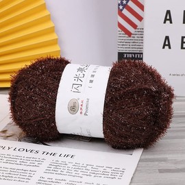 6 Skeins Shiny Dishcloths Yarn, 100% Polyester Glass Silk Pastel Scrubby Yarn for Crocheting Weaving Handmade Craft Total 300g (Brown)