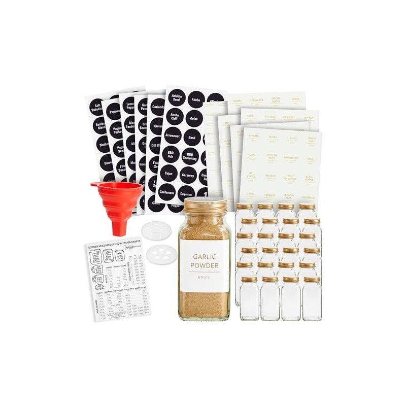Talented Kitchen 24 Pack Glass Spice Jars with Shaker Lids