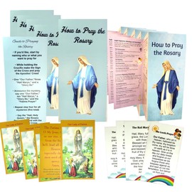 Pray the Rosary Set for Children Complete Large How to Pray the Rosary Hail Mary Our Father Holy Cards and Lady of Fatima Cards Kids Sunday School Classroom Congregration Pack and Instuctionsand
