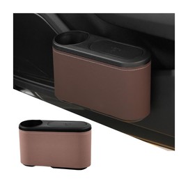 Adunsiaoto Leak-proof Vehicle Bin, Waterproof Automotive Trash Can Mini Car Bin with Lid, Practical Car Bin with Lid, Waterproof (Brown)