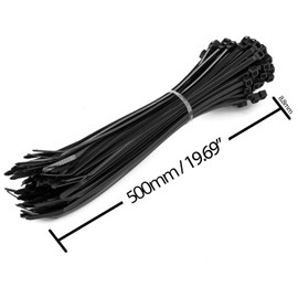 MutecPower Cable Ties 50 cm Long Black & White Nylon Pack of 20 Heavy Duty Holds 80 kg - 8.8 x 500 mm