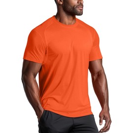 Zengjo Workout Shirts for Men Quick Dry,Moisture Wicking Athletic T-Shirts for Gym Running Sports Exercise(Orange,Large)